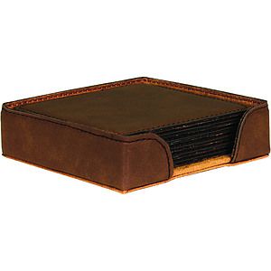 Square Dark Brown Leatherette Coaster Set (4 x 4)