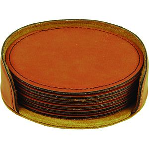 4 Round Rawhide Leatherette Coaster Set