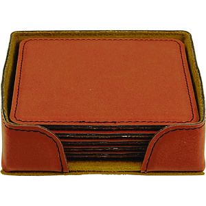 Square Rawhide Leatherette Coaster Set (4 x 4)