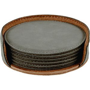 4 Round Gray Leatherette Coaster Set