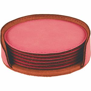 4 Round Pink Leatherette Coaster Set