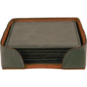 Square Gray Leatherette Coaster Set (4 x 4)