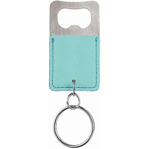 Teal Leatherette Bottle Opener Keychain (2.75 x 1.5)