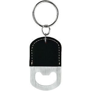 BlackSilver Leatherette Bottle Opener Keychain (2.75 x 1.5)