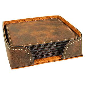 Square RusticGold Leatherette Coaster Set (4 x 4)