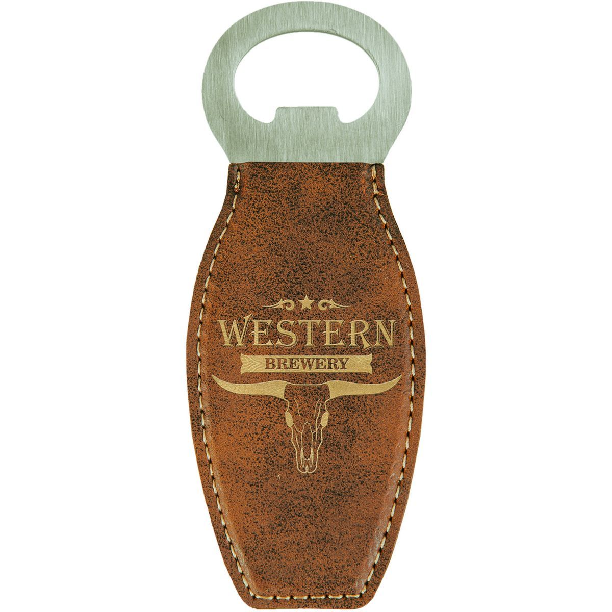 4.625 RusticGold Leatherette Bottle Opener wMagnet