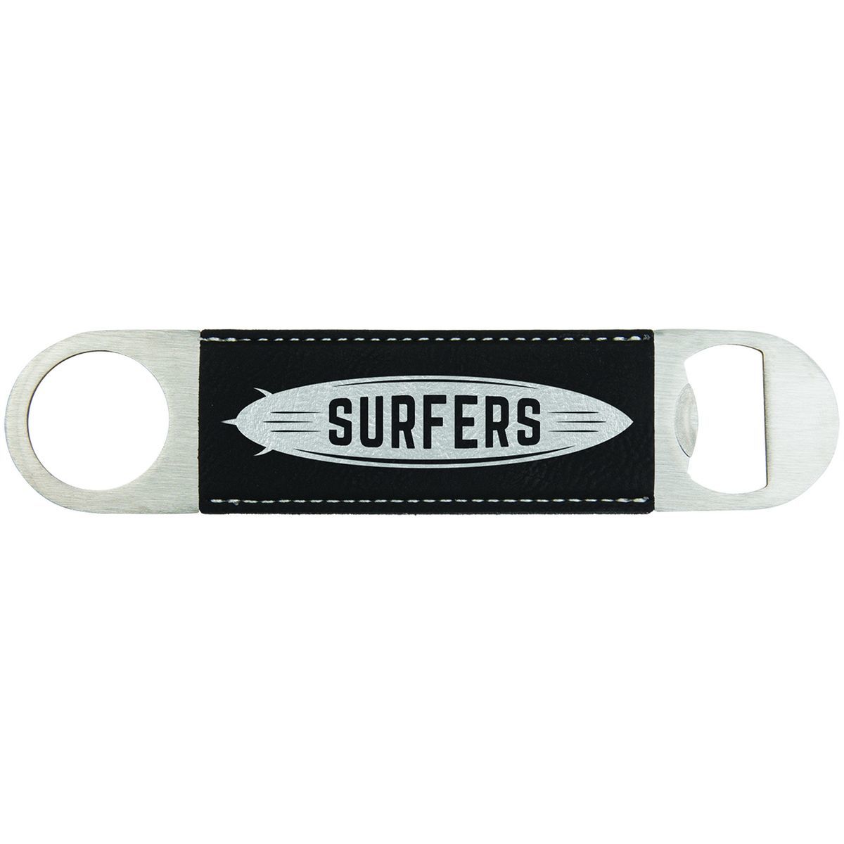 1.5 x 7 BlackSilver Leatherette Bottle Opener