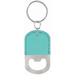 2.5 x 1.5 Teal Leatherette Opener Keychain