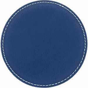 4 Round BlueSilver Laser Engraved Leatherette Coaster