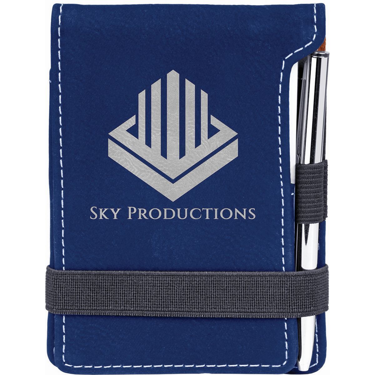 Silver Notepad Promotional 3 14 x 4 34 BlueSilver Laser Engraved Leatherette Mini ...