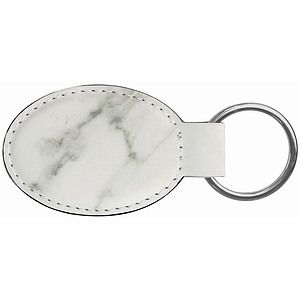 3 x 1 34 White Marble Laser Engraved Leatherette Oval Keychain