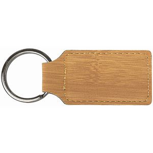 2 34 x 1 14 Bamboo Laser Engraved Leatherette Rectangle Keychain