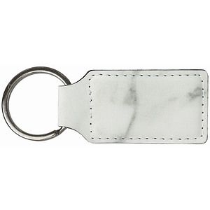 2 34 x 1 14 White Marble Laser Engraved Leatherette Rectangle Keychain