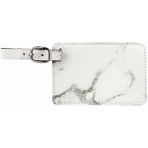 4 14 x 2 34 White Marble Laser Engraved Leatherette Luggage Tag