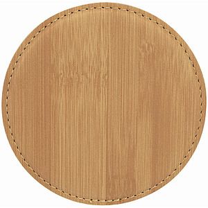 4 Round Bamboo Laser Engraved Leatherette Coaster