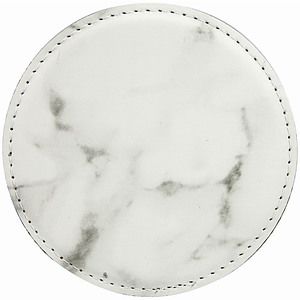4 Round White Marble Laser Engraved Leatherette Coaster