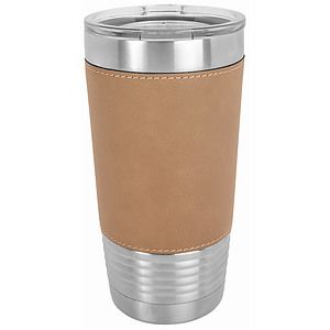 20 Oz. Light Brown Laser Engraved Leatherette Polar Camel Tumbler with Clear Lid