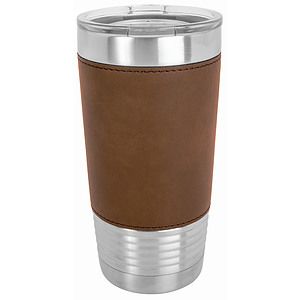 20 Oz. Dark Brown Laser Engraved Leatherette Polar Camel Tumbler with Clear Lid