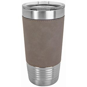 20 Oz. Gray Laser Engraved Leatherette Polar Camel Tumbler with Clear Lid