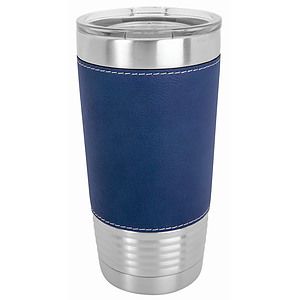 20 Oz. BlueSilver Laser Engraved Leatherette Polar Camel Tumbler with Clear Lid