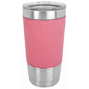 20 Oz. Pink Laser Engraved Leatherette Polar Camel Tumbler with Clear Lid
