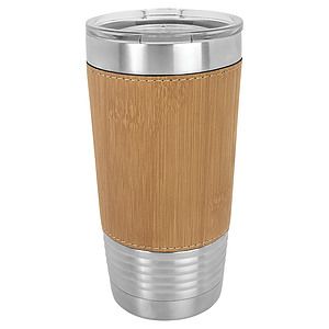 20 Oz. Bamboo Laser Engraved Leatherette Polar Camel Tumbler with Clear Lid