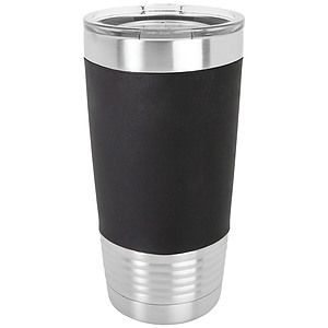 20 Oz. BlackWhite Polar Camel Tumbler with Silicone Grip and Clear Lid