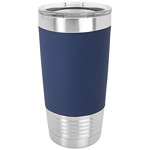 20 Oz. Navy BlueWhite Polar Camel Tumbler with Silicone Grip and Clear Lid
