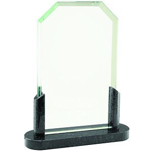 7 34 Clipped Corners Glass Award with Black Marble Base