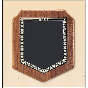 Walnut Shield Plaque with a Black Brass Plate (7 x 8)