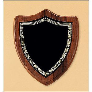 Walnut Shield Plaque with a Black Brass Plate (7 x 8)