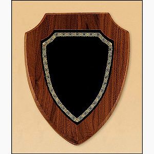 Walnut Shield Plaque with a Black Brass Plate (10 x 12)