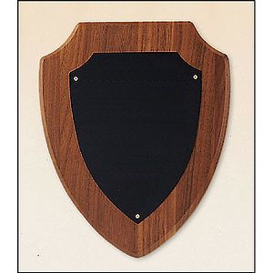 Walnut Shield Plaque with Brass Engraving Plate 8.5x10.5