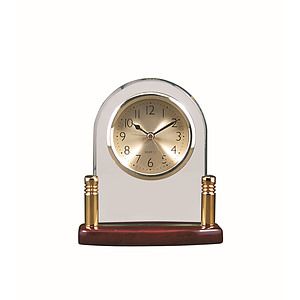 6 12 Arch Glass Desk Clock with Metal Posts  Rosewood Piano Finish