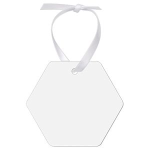 3.5x3 Gloss White Unisub Aluminum Honeycomb Ornament, 2-Side wWhite Ribbon