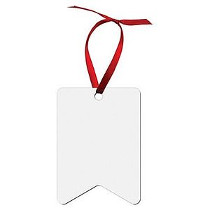 2.5 x 3.5 Gloss White Unisub Hardboard Bunting Ornament, 2-Sided wRed Ribbon