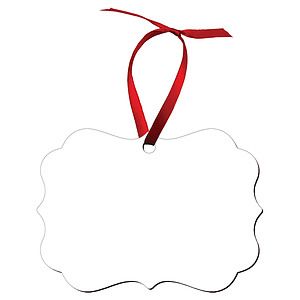 2.75x4 Gloss White Unisub Hardboard Benelux Ornament, 2-Sided wRed Ribbon