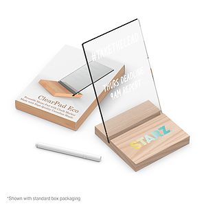 ClearPad Eco : Reusable transparent memo pad with maple wood base