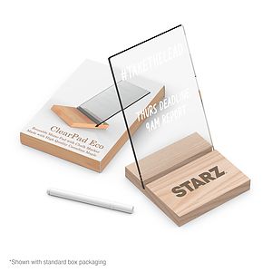 ClearPad Eco : Reusable transparent memo pad with maple wood base