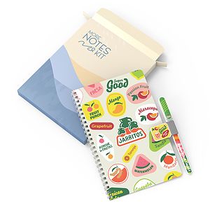 More Notes Kit: Notebook, pen and penholder set (side bound)