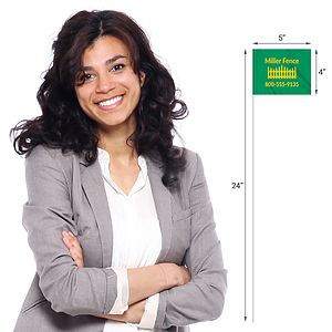 1-Color 4" x 5" Custom Vinyl Marking Flag w/ 24" Plastic Staff