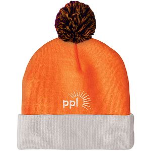 Knit Beanie with Pom and Ribbed Cuff (Embroidery Logo)