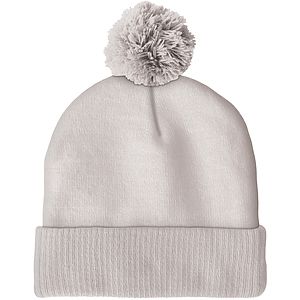 Knit Beanie with Pom and Ribbed Cuff (Printed Logo)