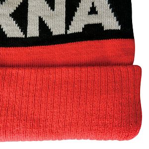 Knit Beanie with Pom and Ribbed Cuff (Printed Logo)