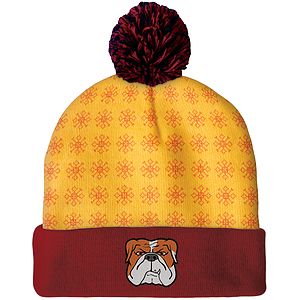 Knit Beanie with Pom and Cuff (Woven Logo)