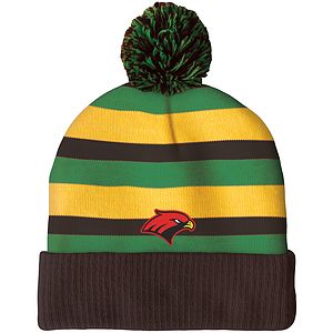 Knit Beanie with Pom and Ribbed Cuff (Woven Logo)
