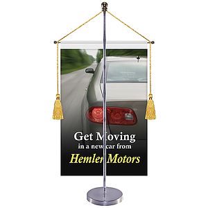 11-19.7" Metal Telescopic Flagpole with One Double Sided Banner with Hanging Cord