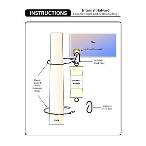 60' White Fiberglass Flagpole Internal Halyard - Hinged Base