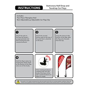 Double Sided Portable Half Drop Car Flag - Non-Adjustable Base