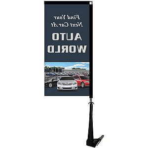 Single Reverse Portable Rectangle Car Flag - Non-Adjustable Base